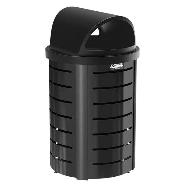 35 Gallon Outdoor Decorative Metal Trash Can With Roto Molded Lid - Victorias Cleaning and Janitor